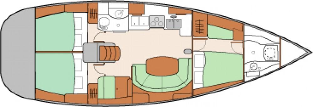Plan d'aménagement du voilier FouFou GonGon, 3 cabines